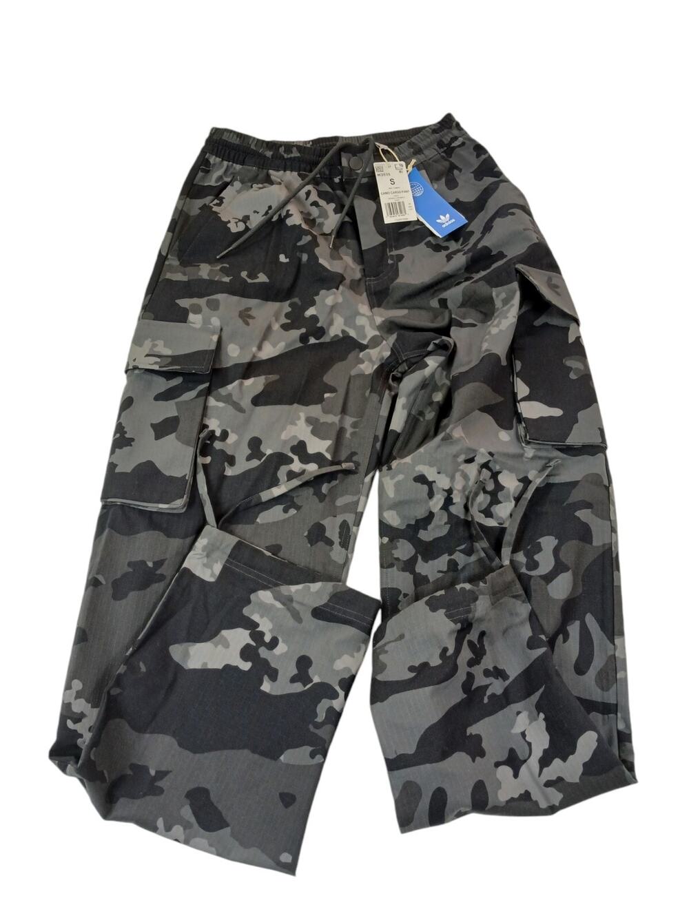 Adidas Camo Cargo Pants Mens SZ Small Joggers Black Gray